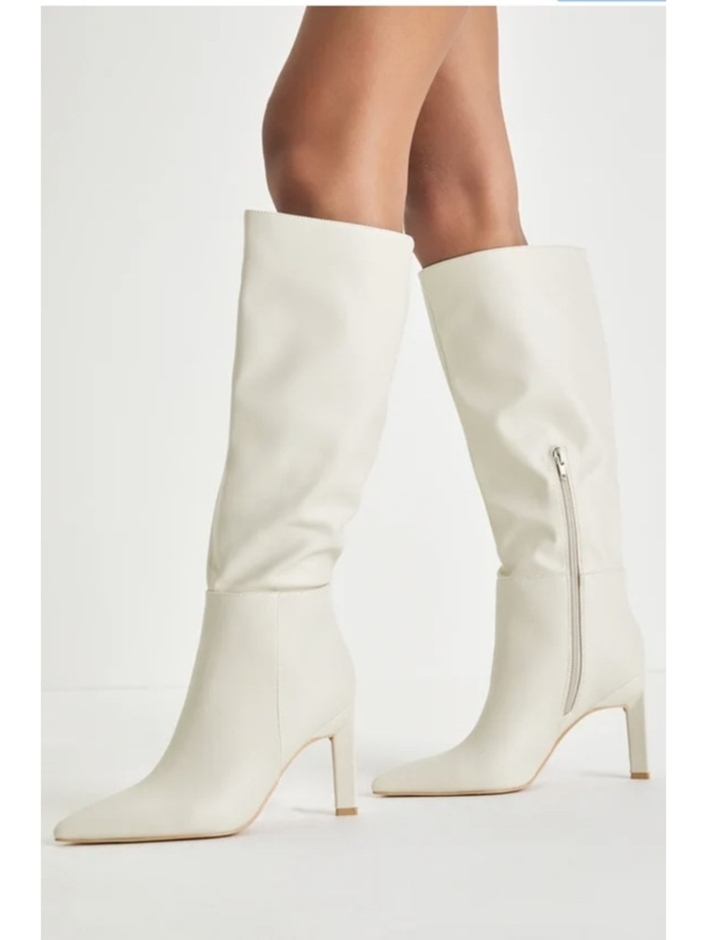 Lulus Olivet Cream Pointed-Toe Knee-High Boots Size 10